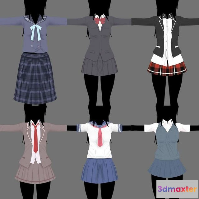 1519982 - PBR Game 3D Models - Anime - School Uniform - Girl 3D Max