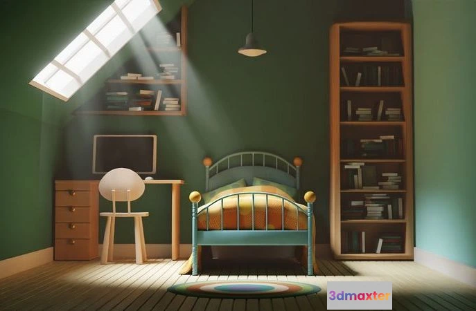 1520024 - PBR Game 3D Models - CARTOON BEDROOM 002 Low-poly 3D Max
