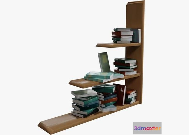 1520028 - PBR Game 3D Models - Cartoon Wall shelf with books 3D Max