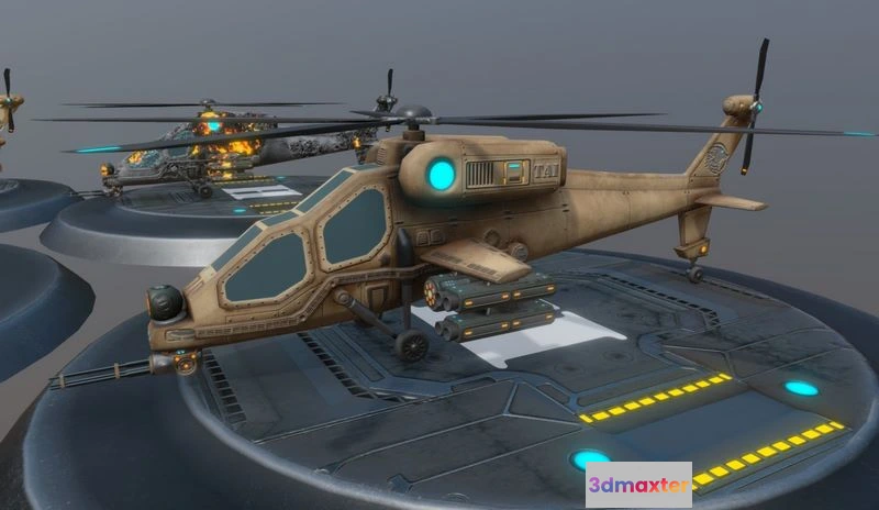 1520174 - PBR Game 3D Models - Low poly attack helicopter set 3D Max