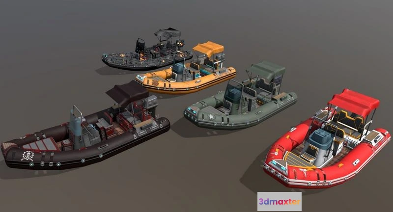 1520176 - PBR Game 3D Models - Low poly Zodiac boat set 3D Max