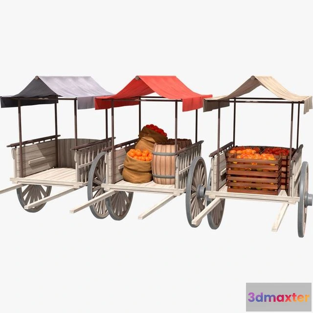 1520232 - PBR Game 3D Models - Old Cart with Food 3D Max