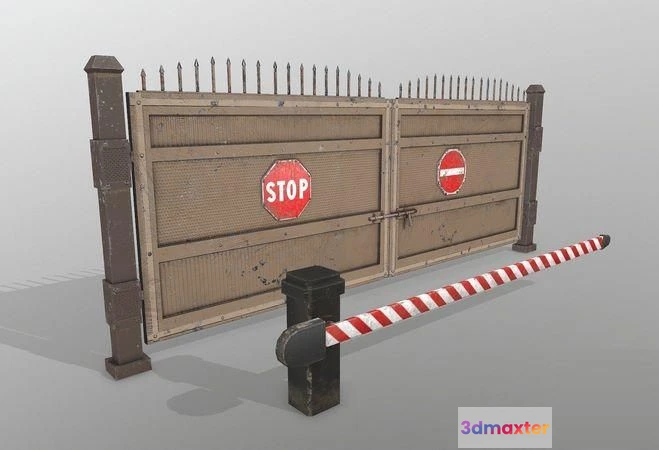 1520454 - PBR Game 3D Models - Gate with stop sign 3D Max