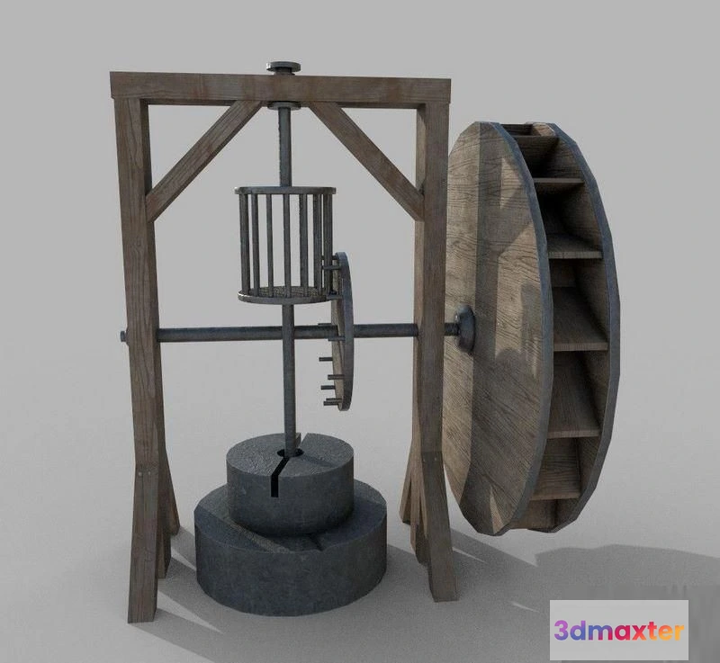 1520488 - PBR Game 3D Models - Medieval Wooden Grinding Water Mill 3D Max