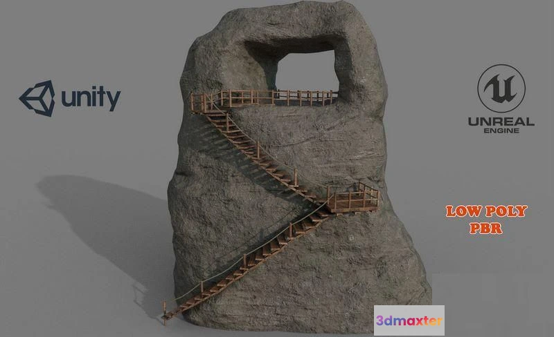 1520524 - PBR Game 3D Models - Mountain and Wooden Stairs 3D Max