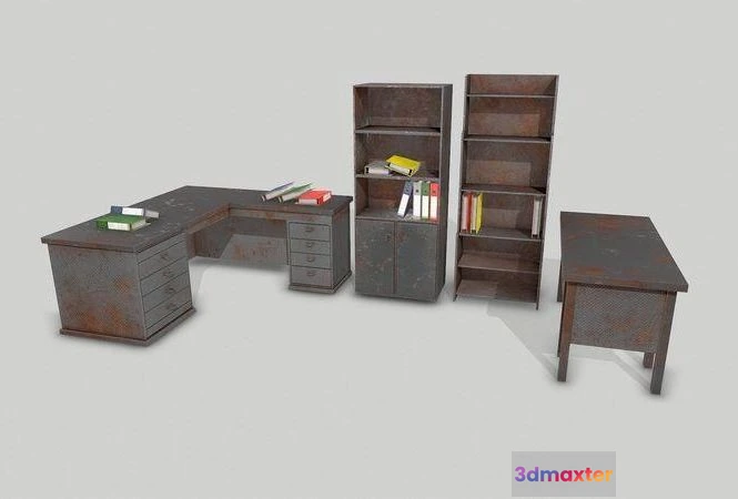 1520536 - PBR Game 3D Models - Old Office Desks Cabinets and Folders 3D Max