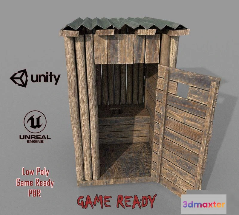 1520544 - PBR Game 3D Models - Outdoor Wooden Toilet 4 3D Max