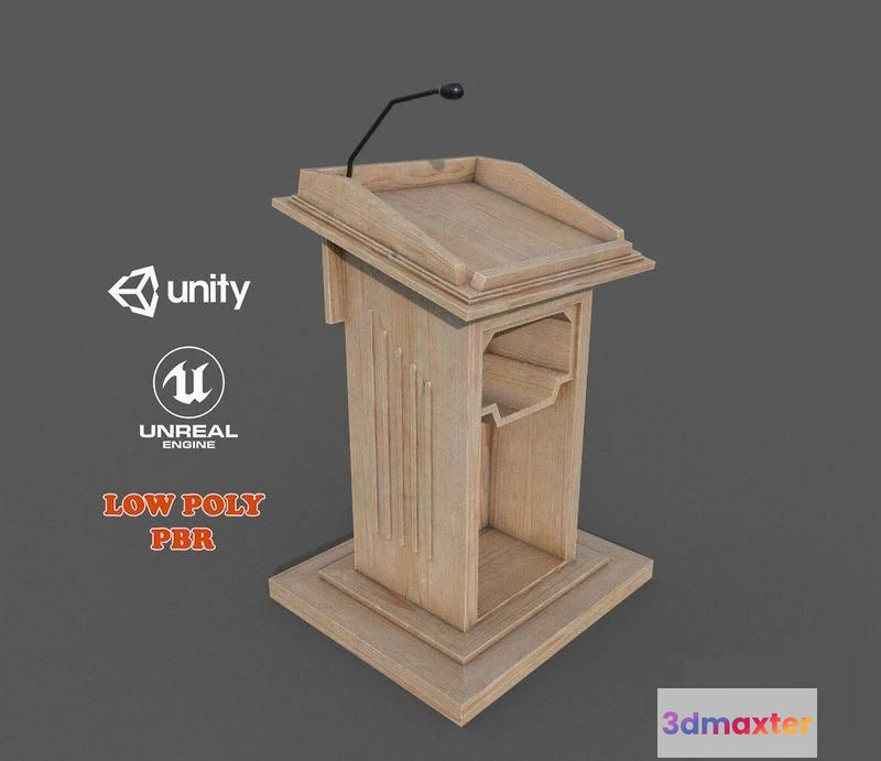 1520596 - PBR Game 3D Models - Wooden Podium 3D Max