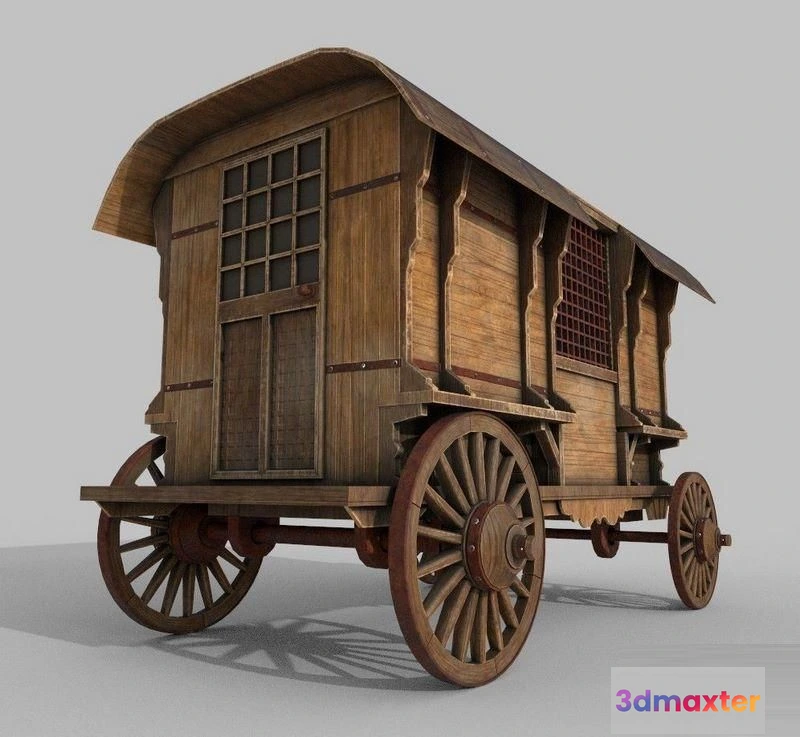 1520600 - PBR Game 3D Models - Wooden Western Wagon 3D Max