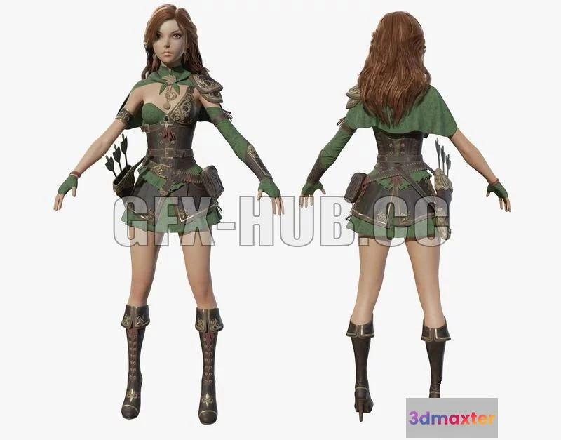 1520696 - PBR Game 3D Models - Cartoon girl ranger 3D Max