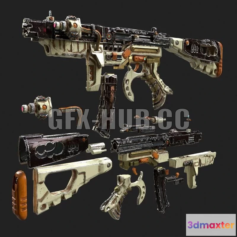 1520746 - PBR Game 3D Models - Embattled Cyber SMG Original Game Model Original Concept 3D Max