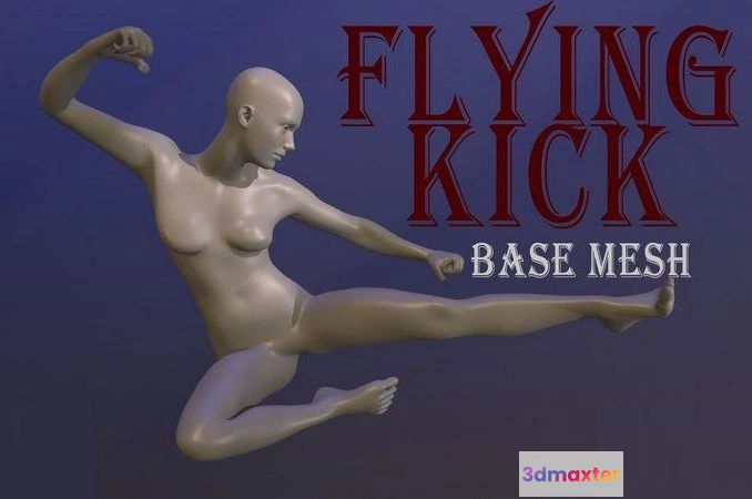 1520774 - PBR Game 3D Models - Flying Kick Woman Base mesh 3D Max