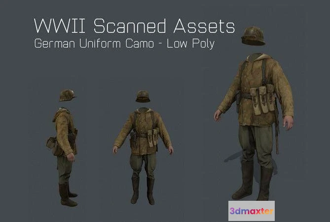 1520800 - PBR Game 3D Models - German Uniform Camo - WW2 Scanned Asset Pack Low-poly 3D Max