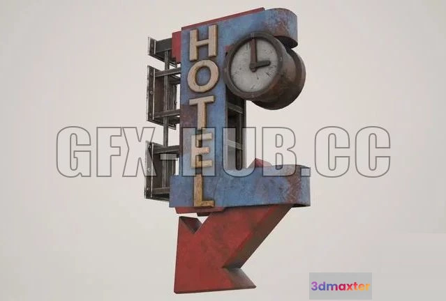 1520942 - PBR Game 3D Models - Old Hotel Sign 3D Max
