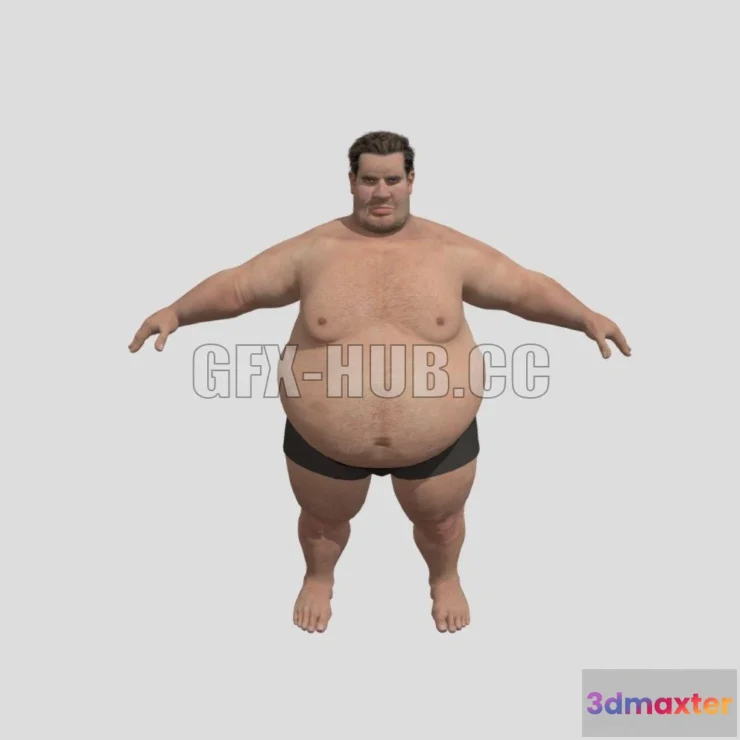 1521004 - PBR Game 3D Models - Realistic Fat Man Naked character 3D Max