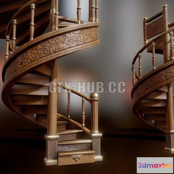 1521052 - PBR Game 3D Models - Retro Spiral Staircase 3D Max