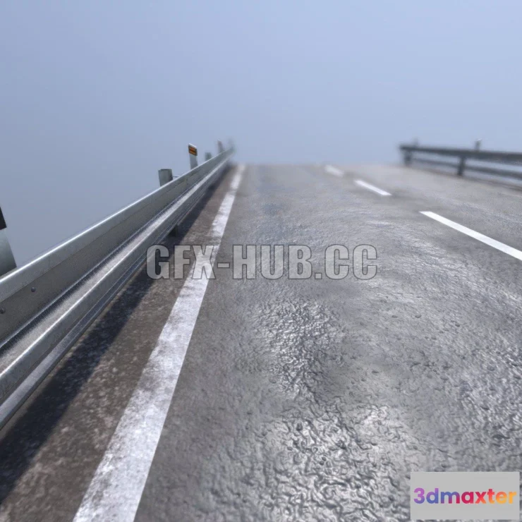 1521084 - PBR Game 3D Models - Road w Roadside Barriers 3D Max