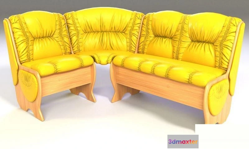 1521142 - PBR Game 3D Models - Sofa 6 leather couch and two chairs 3D Max