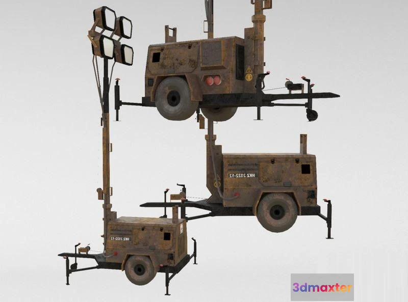 1521292 - PBR Game 3D Models - Ground Power Units 8K Rusty Mobile Diesel Light Tower Generator 3D Max