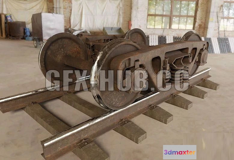 1521550 - PBR Game 3D Models - GFX#HUB dot CO Railway wheelset Freight Bogie 3D Max