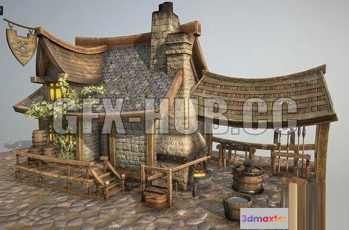 1521586 - PBR Game 3D Models - gg-ff-xx()hh-uu-bb-BlackSmith Bulding 3D Max