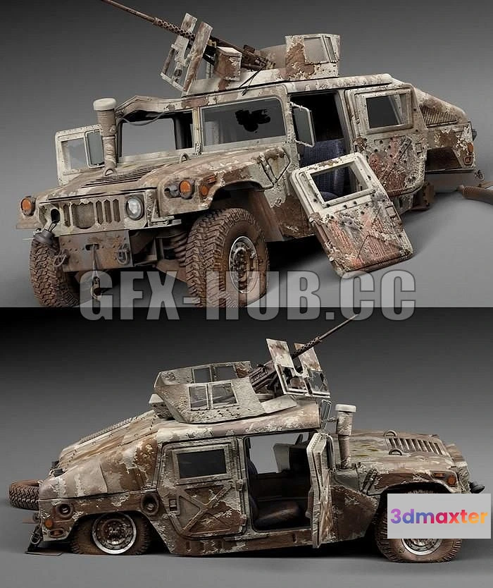 1521594 - PBR Game 3D Models - more models#G FX HU BHummer HMMWV Destroyed 3D Max