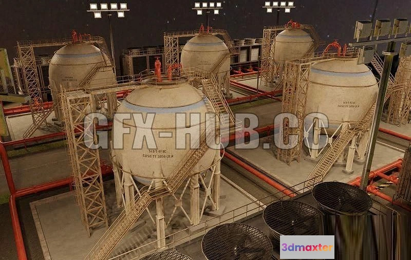 1521608 - PBR Game 3D Models - more_stuff=gfx-hub.cc.Petroleum Refinery Storage Tanks 3D Max