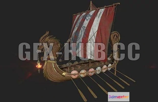 1521610 - PBR Game 3D Models - more=gfx-hub.cc=Viking Drakkar Long Boat 3D Max