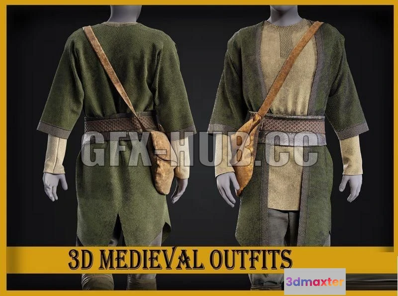1521702 - PBR Game 3D Models - Medieval renaissance farmer peasant clothes man outfit 3D Max