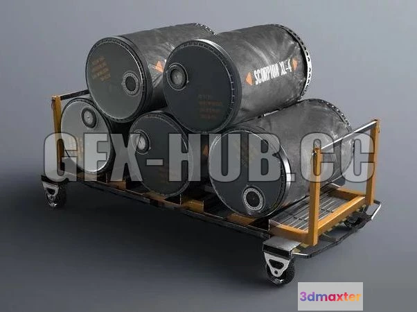 1521734 - PBR Game 3D Models - SciFi loaded Barrel Trolley 3D Max