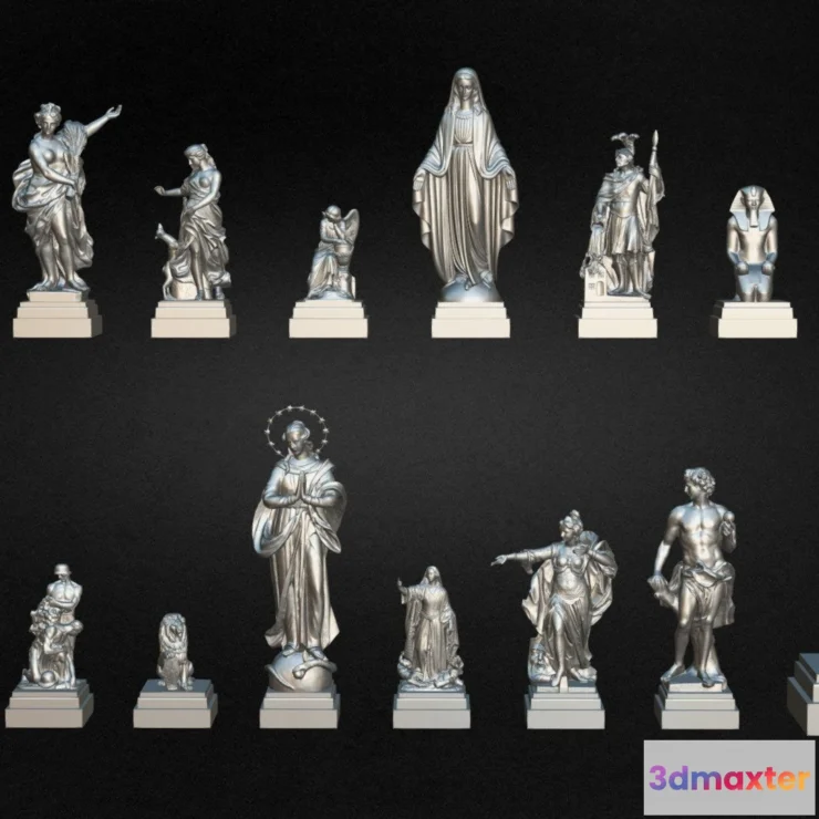 1521808 - PBR Game 3D Models - 20 Statues Kitbash Vol 03 3D Max