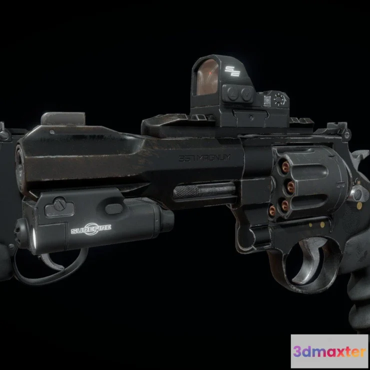 1521822 - PBR Game 3D Models - 357 Magnum Game Ready 3D Max