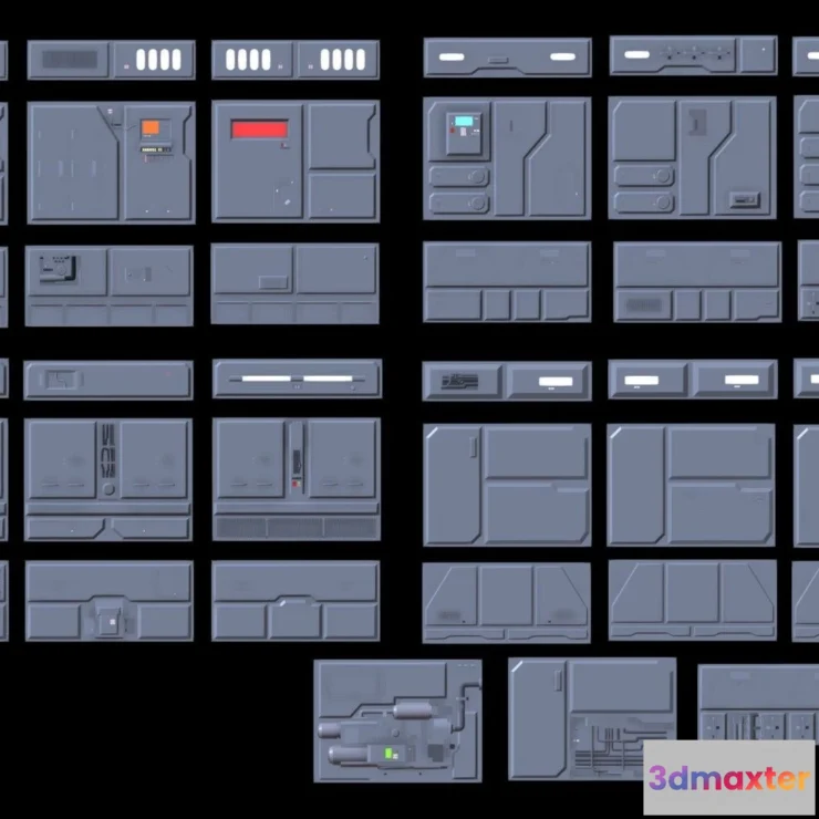 1521826 - PBR Game 3D Models - 39 Sci Fi Wall Panels With Materials Kitbash 3D Max
