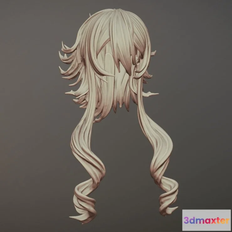 1521854 - PBR Game 3D Models - 3D Printable Stylized Hair 02 3D Max