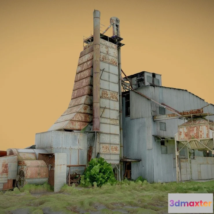 1521946 - PBR Game 3D Models - Abandoned Factory With Tall Tower 3D Max