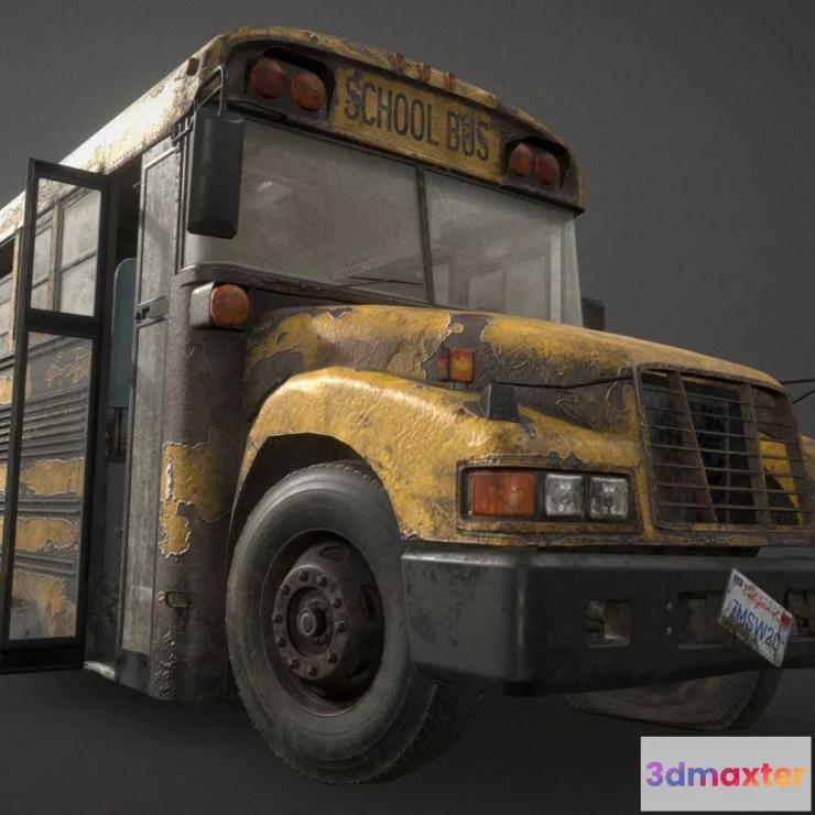1521954 - PBR Game 3D Models - Abandoned School Bus Low Poly 3D Max