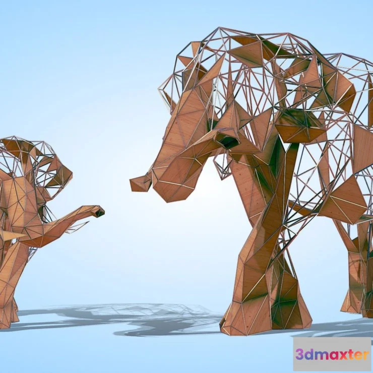 1521962 - PBR Game 3D Models - Abstract Elephant Sculpture Anmial Statue 3D Max