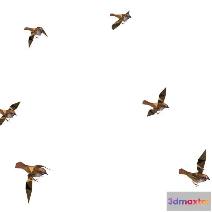 1522094 - PBR Game 3D Models - Animated Flock Sparrow Birds Lowpoly Art Style 3D Max