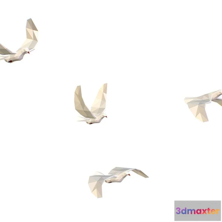 1522114 - PBR Game 3D Models - Animated White Doves Lowpoly Art Style 3D Max