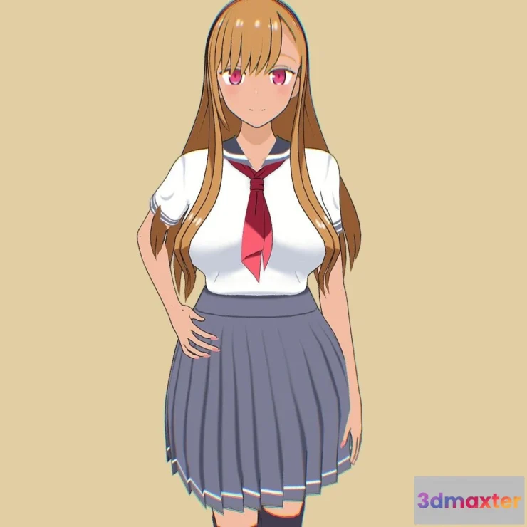 1522134 - PBR Game 3D Models - Anime Girl Student 3 3D Max