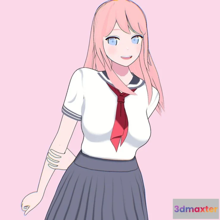 1522138 - PBR Game 3D Models - Anime Girl Student 5 3D Max