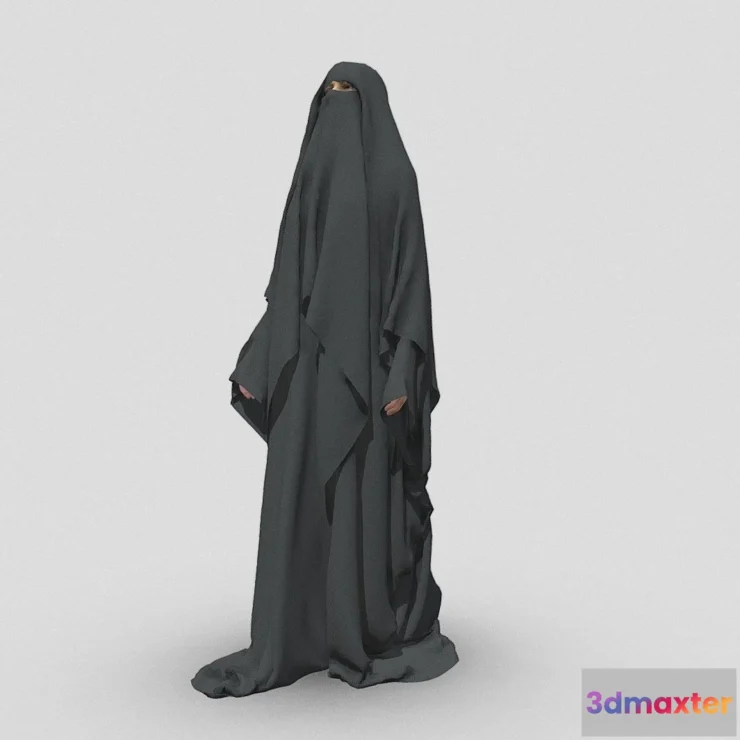 1522176 - PBR Game 3D Models - Arab Woman In Long Robe Dress 3D People 3D Max