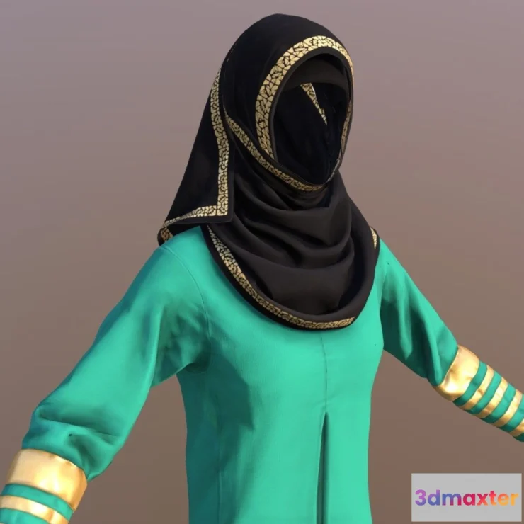 1522182 - PBR Game 3D Models - Arabic Hijab Dress For Game Ready For Animating 3D Max