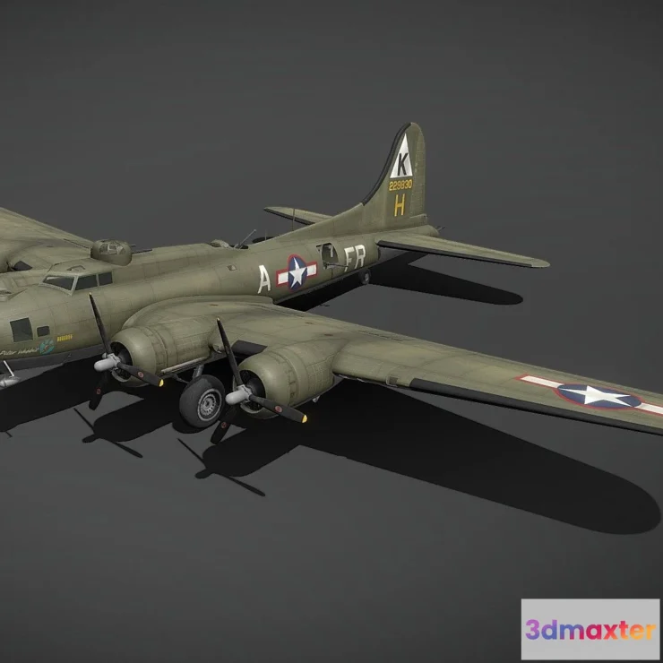 1522236 - PBR Game 3D Models - B 17F 70 Bo Flying Fortress 3D Max