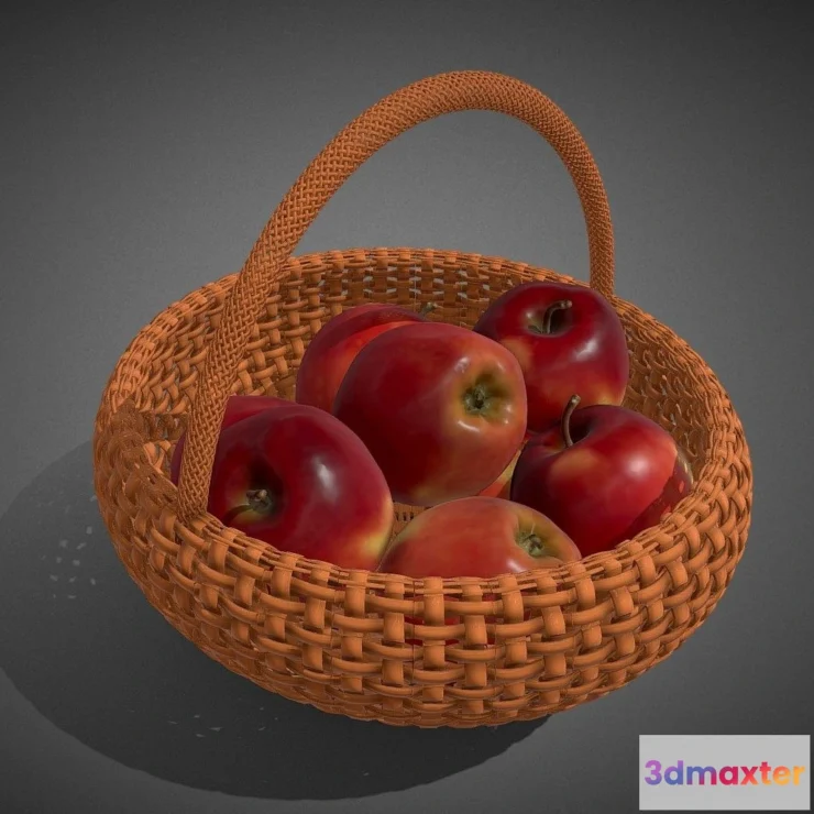 1522274 - PBR Game 3D Models - Basket With Apples 3D Max