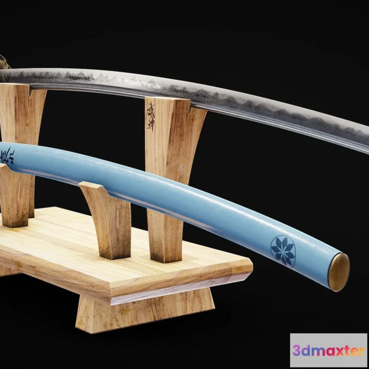 1522342 - PBR Game 3D Models - Blue Odachi Large Samurai Sword Katana 3D Max