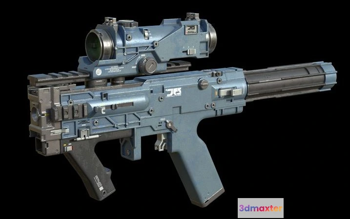 1522344 - PBR Game 3D Models - Blue Sci-Fi SMG 3D Max