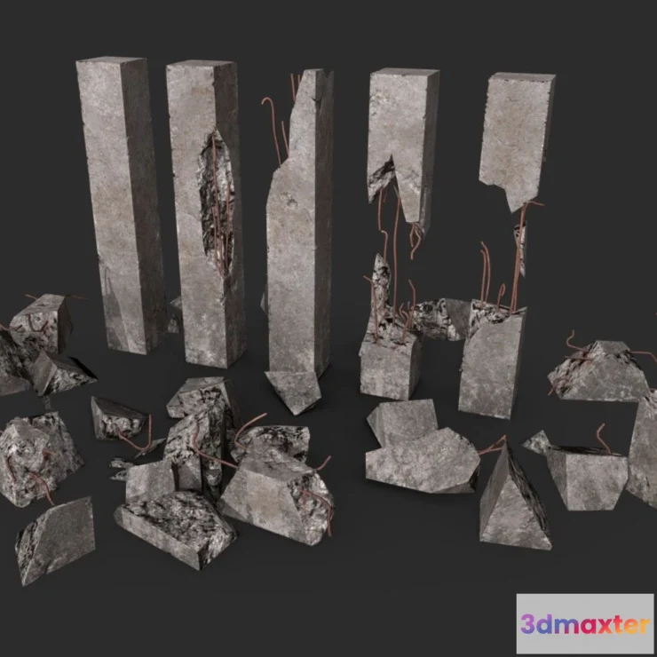 1522414 - PBR Game 3D Models - Broken Concrete Pillars Pack 3D Max