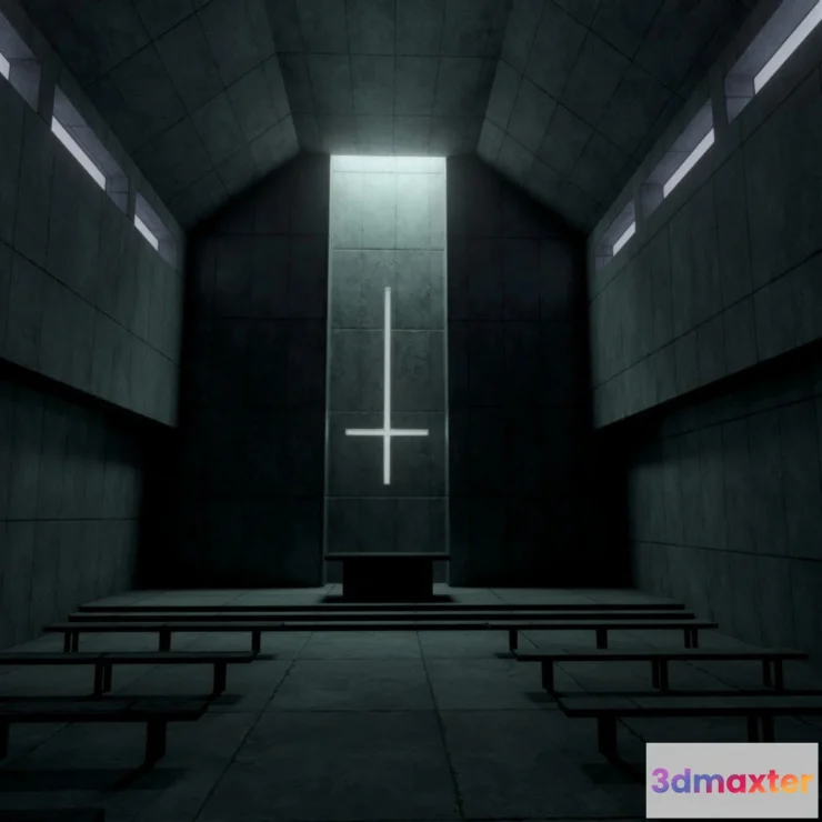 1522426 - PBR Game 3D Models - Brutalist Church 3D Max