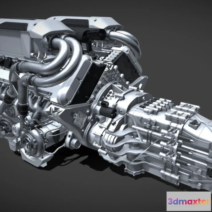 1522432 - PBR Game 3D Models - Bugatti Chiron W16 Engine 3D Max